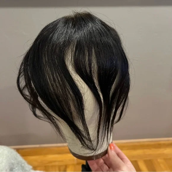 11” Natural Black Human Hair Topper with Bangs It#GA6
